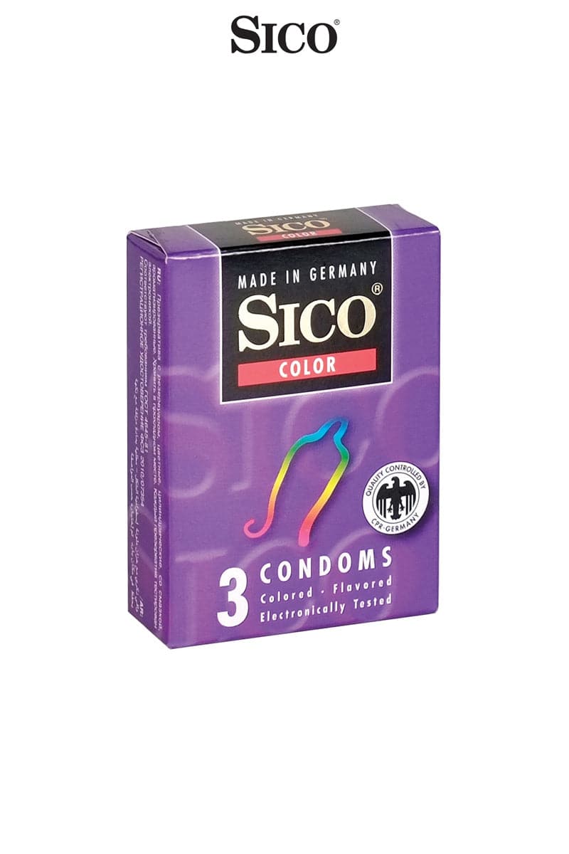 Boîte de 3 préservatifs en latex parfumés banane fraise tutti frutti - Sico