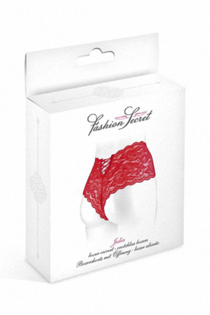 Boxer sexy pour femme sexe ouvert en dentelle rouge Julia - Fashion Secret TU / rouge