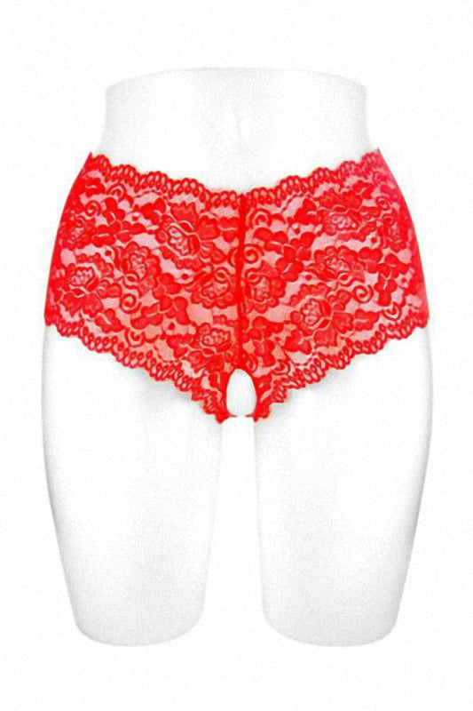 Boxer sexy pour femme sexe ouvert en dentelle rouge Julia - Fashion Secret TU / rouge