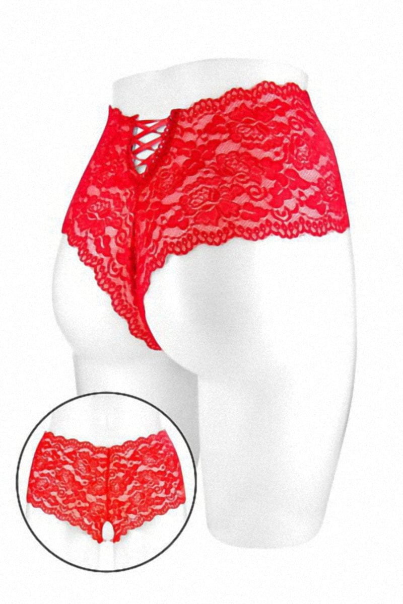 Boxer sexy pour femme sexe ouvert en dentelle rouge Julia - Fashion Secret TU / rouge