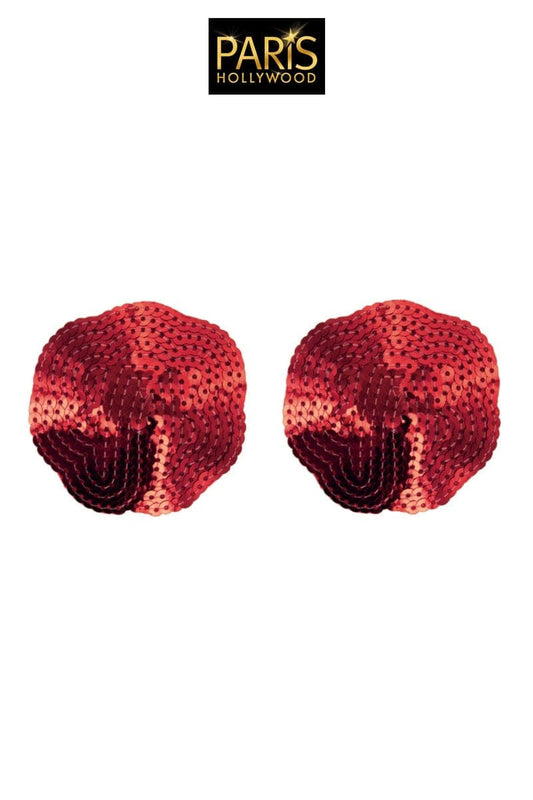 Caches-tétons auto adhésif nipples rouges sequin 6,5cm - Paris Hollywood