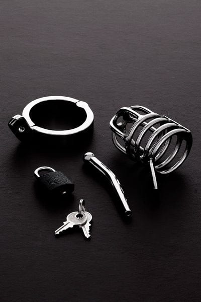 Cage de chasteté soumission en inox pour pénis Attica Chastity Cage 10cm - Triune