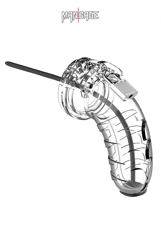 Cage de chasteté transparente 10cm avec sonde urétrale amovible en silicone - ManCage 16