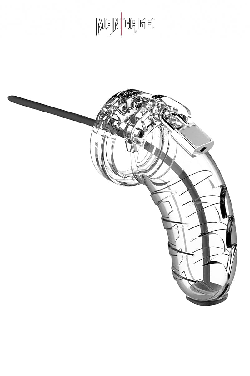 Cage de chasteté transparente 10cm avec sonde urétrale amovible en silicone - ManCage 16