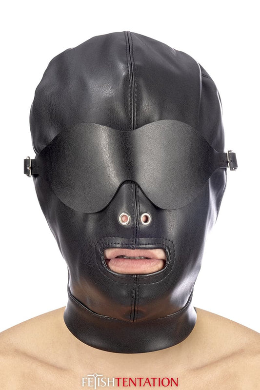 Cagoule BDSM en simili cuir avec bandeau amovible - Fetish Tentation
