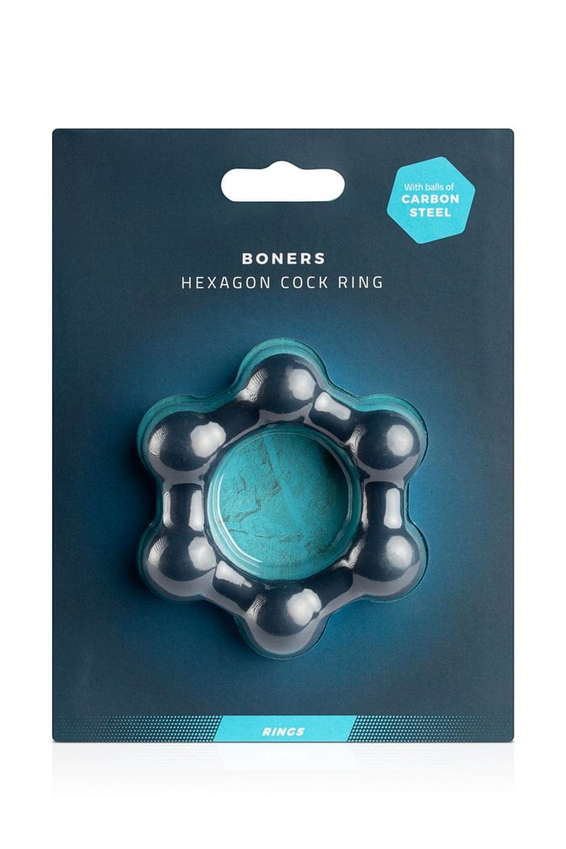 Cockring avec 6 billes en acier sensation stimulante hexagonal - Boners