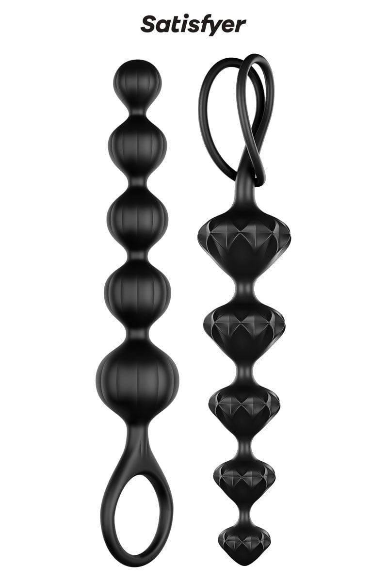Coffret 2 chaines anales noires Love beads idéal pour débutants - Satisfyer