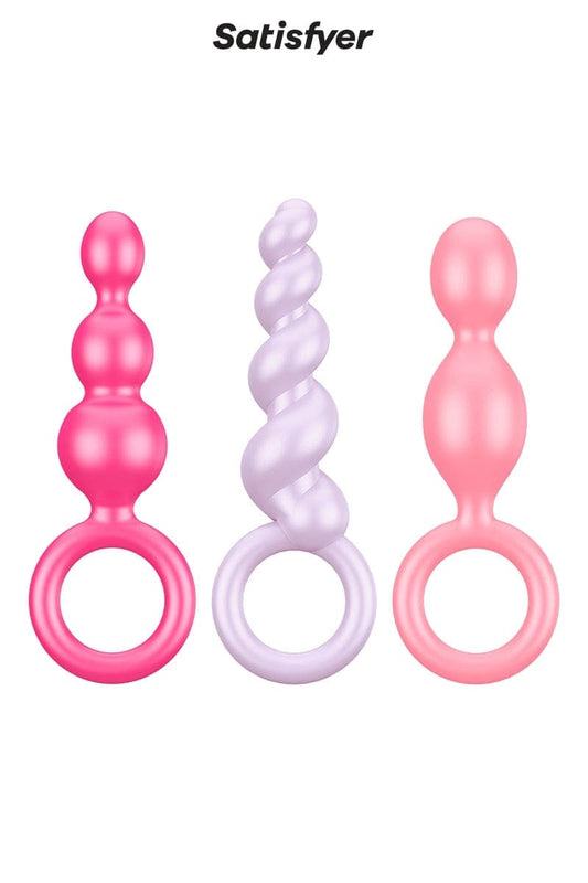 Coffret coquin de 3 plug anal en silicone pour débutant(e) colorés Booty Call - Satisfyer