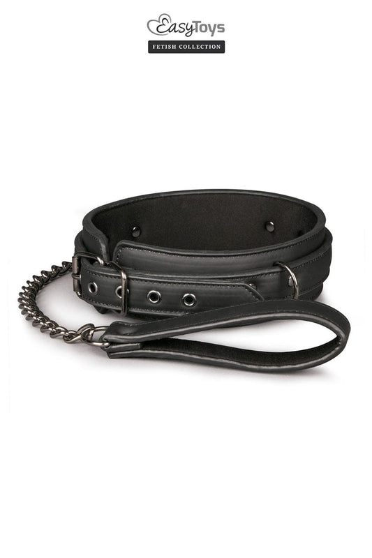 Collier fétichiste en cuir synthétique et laisse 87cm- Easytoys Fetish Collection