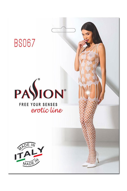 Combi sexy en maille extensible blanche avec motifs coeurs BS067 - Passion