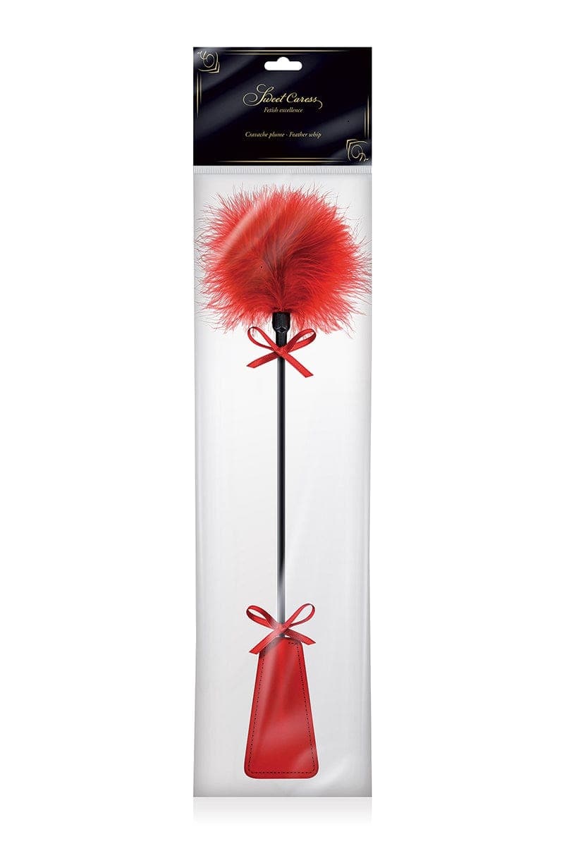 Cravache BDSM soft avec pompon rouge pour jeux de soumission 46cm - Sweet Caress