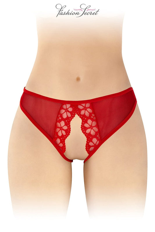 Culotte ouverte femme en dentelle florale rouge Ambre - Fashion Secret TU