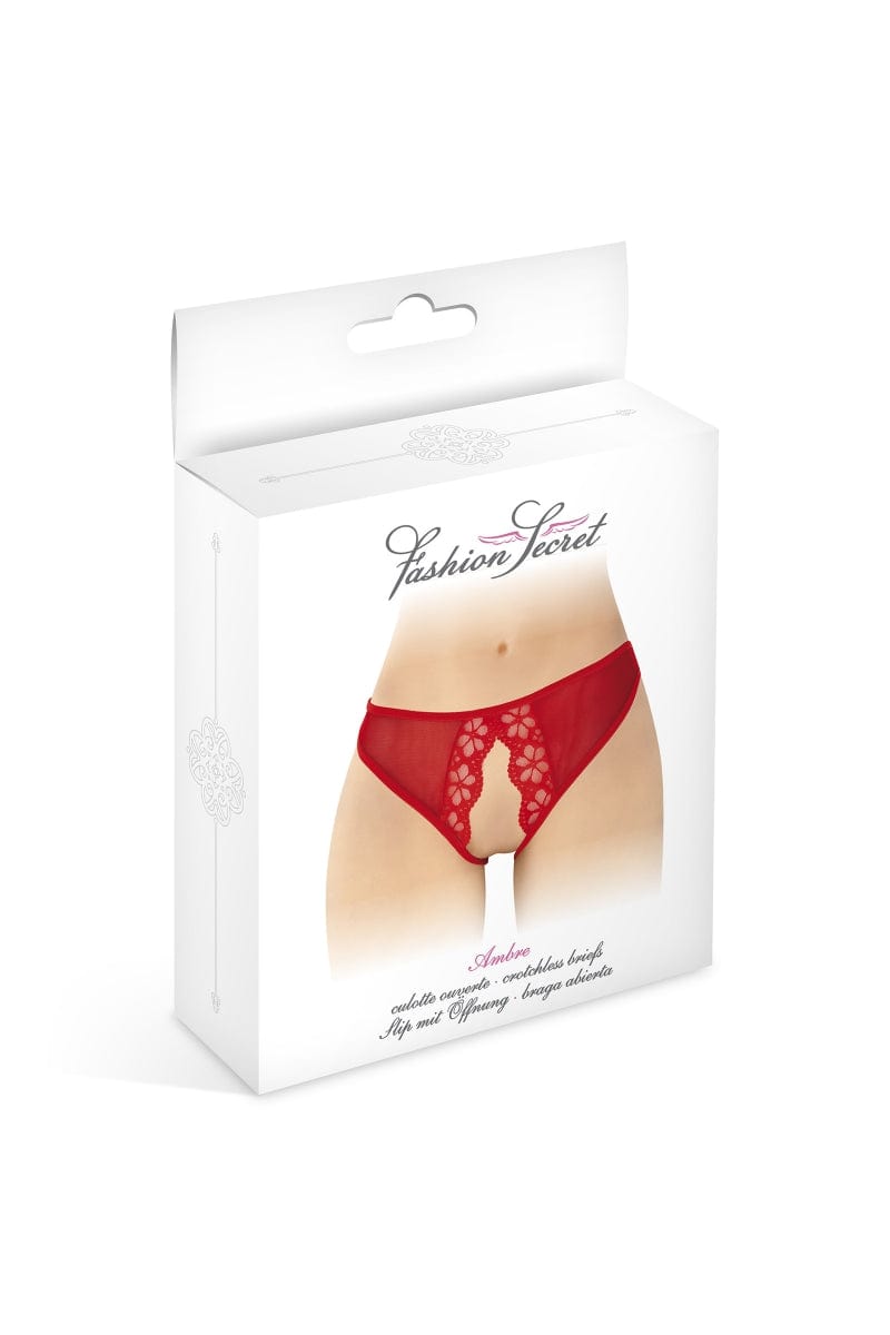 Culotte ouverte femme en dentelle florale rouge Ambre - Fashion Secret TU