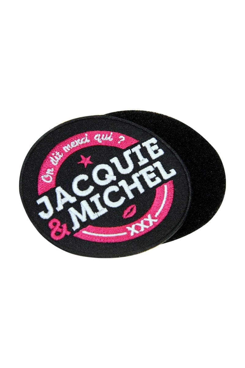 Ecusson brodé J&M avec dos velcro 8cm de diamètre - Jacquie et Michel