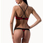 Ensemble coquin 2 pièces bikini en dentelle noir et tissu rouge - Passion