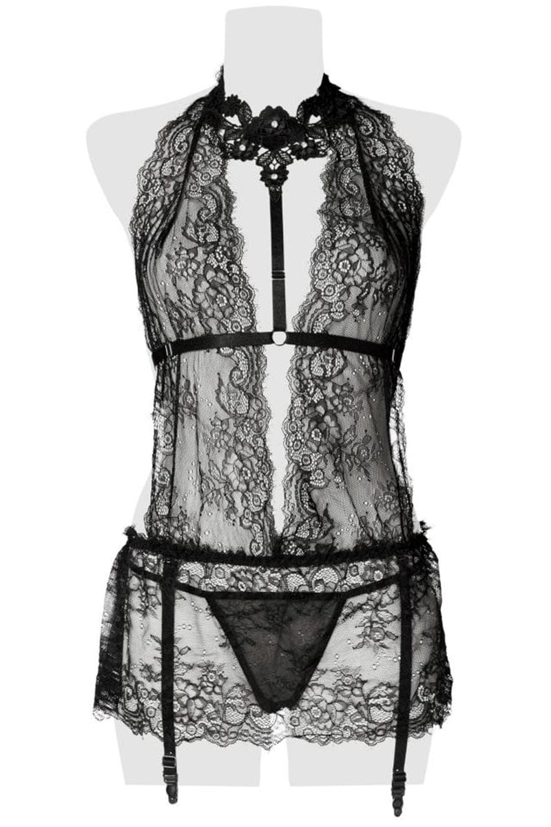 Ensemble érotique 3 pièces robe dentelle, harnais et string - Grey Velvet