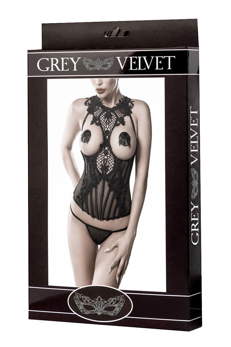 Ensemble lingerie sexy 2 pièces bustier seins nus et string - Grey Velvet