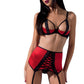 Ensemble lingerie sexy à jarretelles rouge et noir Femmina - Passion