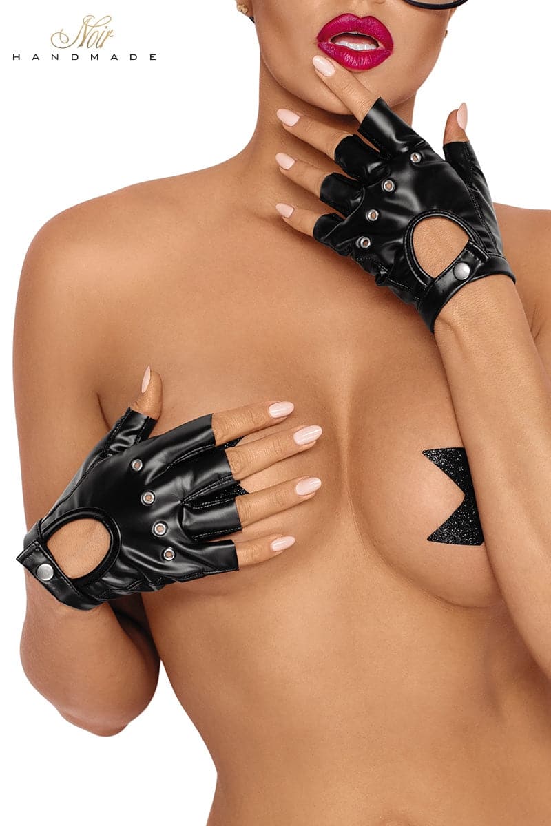 Gants mitaines sexy en wetlook F264 taille unique - Noir HandMade TU / Noir