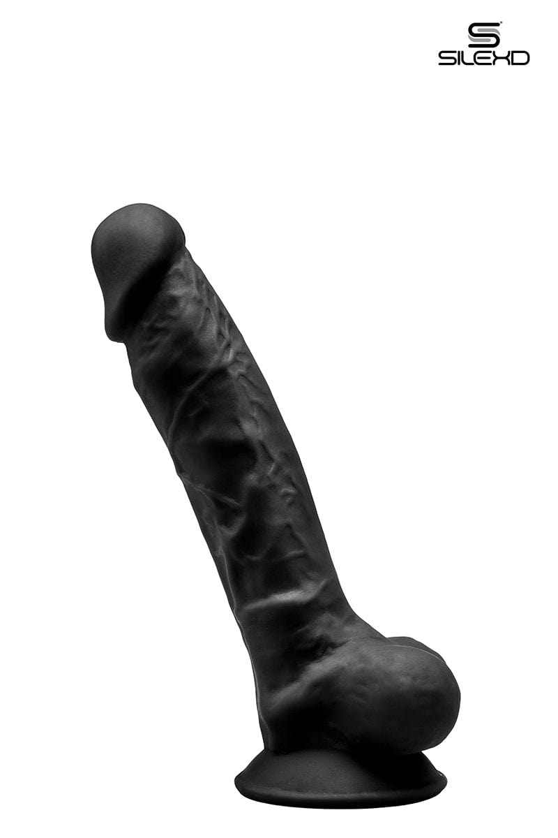 Gode flexible double densité noir hyper réaliste avec testicules 17,5 cm Modèle 1 - SilexD