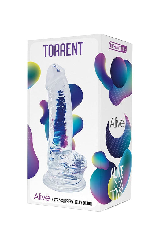 Gode réaliste ventousé en jelly transparent extra-glissant Torrent 20,6cm - Alive