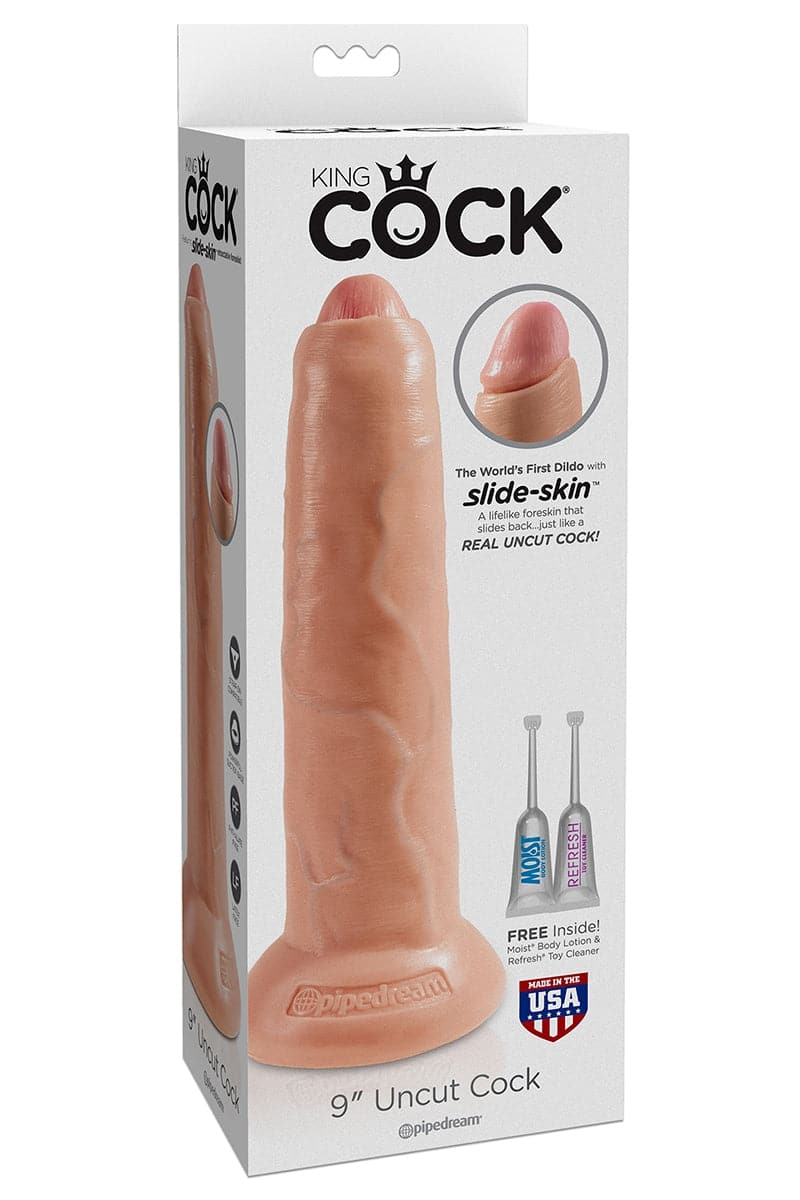 Gode taille XL pour initiés 23,5 cm avec prépuce réaliste couleur chair KingCock - Pipedream