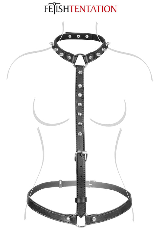 Harnais BDSM buste à pointes ajustable en simili cuir pour couple - Fetish Tentation