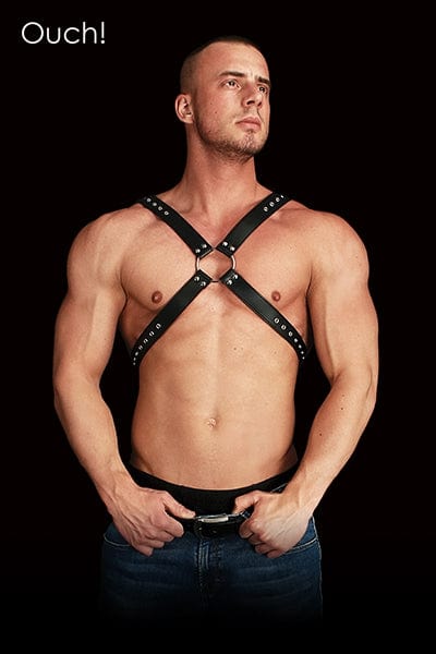 Harnais de bondage réglable en cuir noir et métal pour homme BDSM Adonis - Ouch!