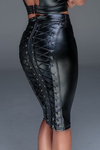 Jupe crayon moulante sexy en wet look avec zip intégral F152 - Noir Handmade