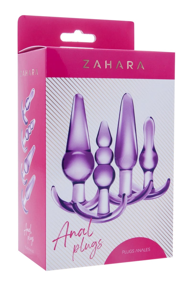 Kit 4 plug anal PVC couleur lilas spécial pour pratique débutante - Zahara