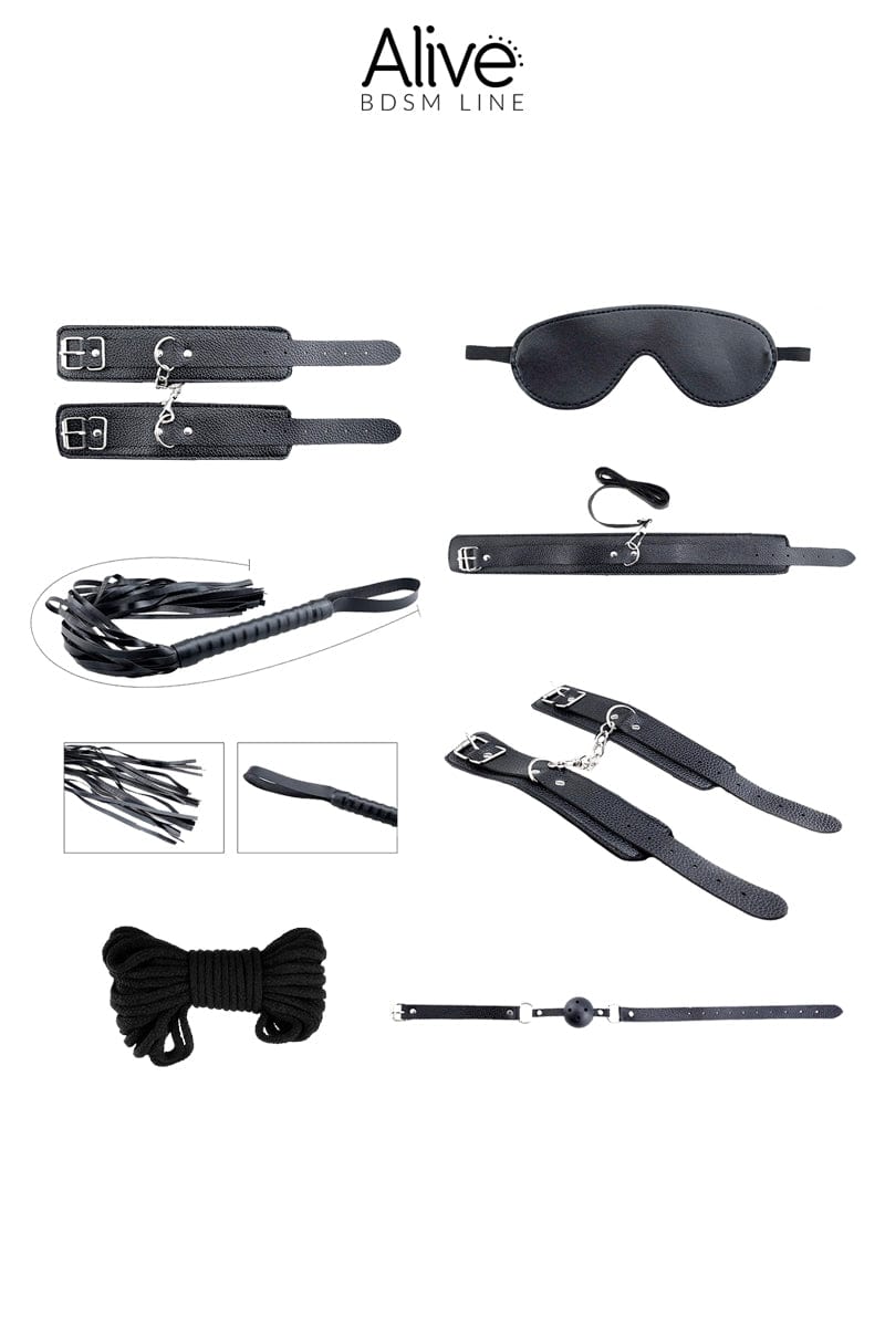 Kit BDSM 8 accessoires fetishisme Secret Desires noir - Alive