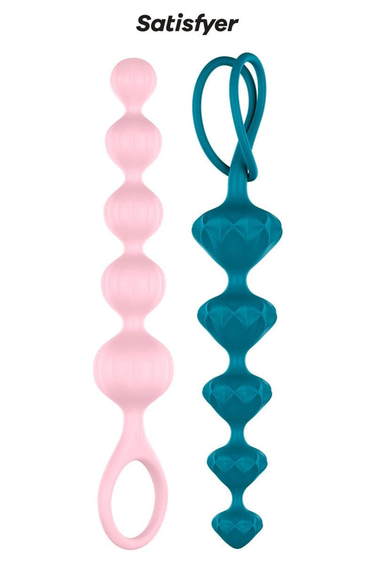Lot de 2 chapelets anal en silicone doux Love beads colorées - Satisfyer