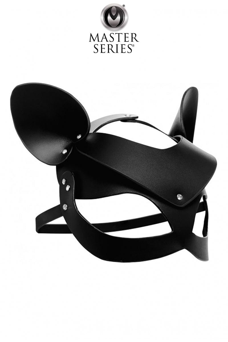 Masque de chat sexy en cuir noir avec strass Bad Kitten jeux de rôle BDSM en couple - MasterSeries