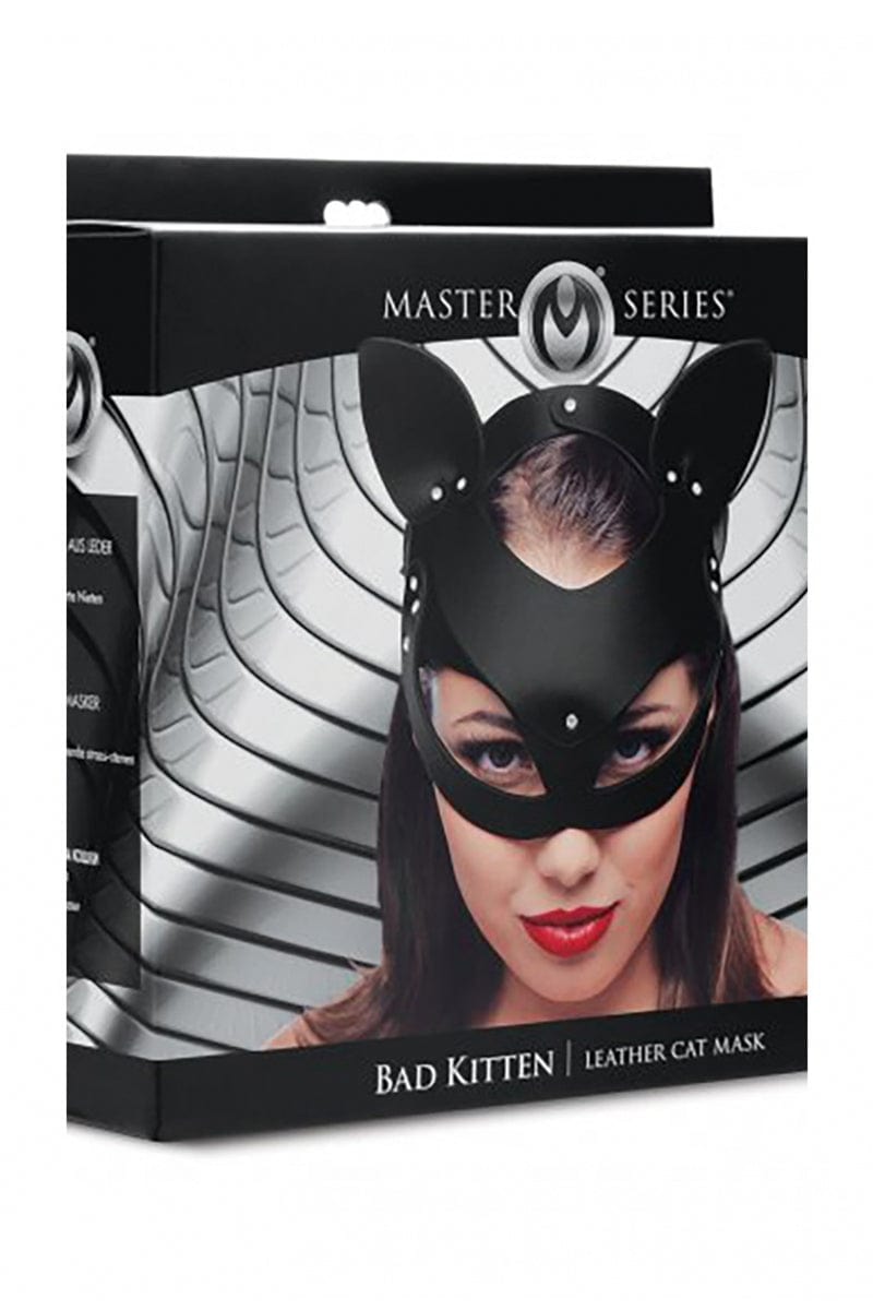 Masque de chat sexy en cuir noir avec strass Bad Kitten jeux de rôle BDSM en couple - MasterSeries