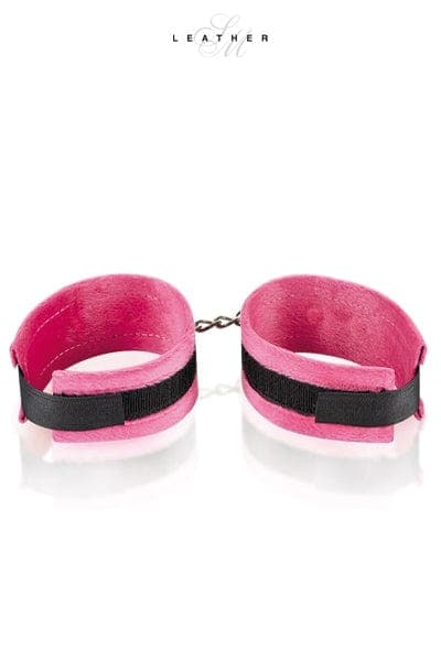 Menottes de chevilles cuir et velour rose et noir - Leather SM