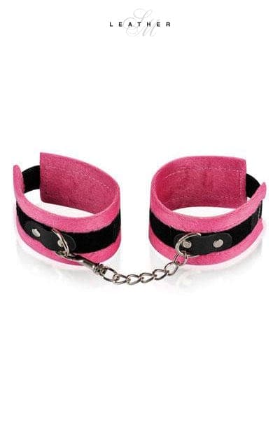 Menottes de poignets rose et noir fermeture velcro - Leather SM