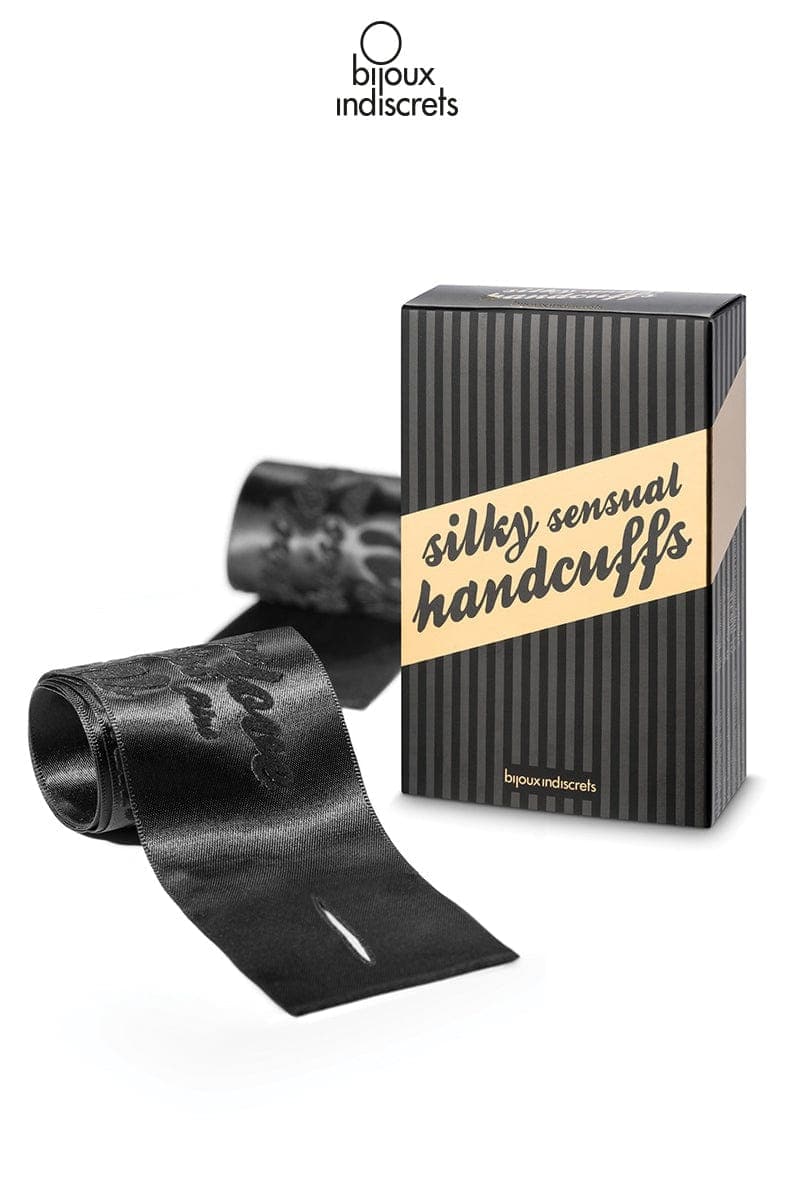 Menottes en satin noir Silky Sensual Handcuffs - Bijoux Indiscrets