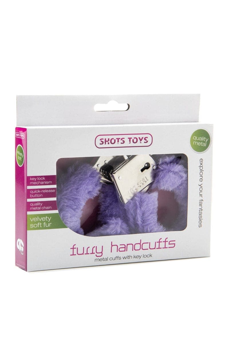 Menottes fantaisie fourrure violette et métal + 2 clés - Shots Toys
