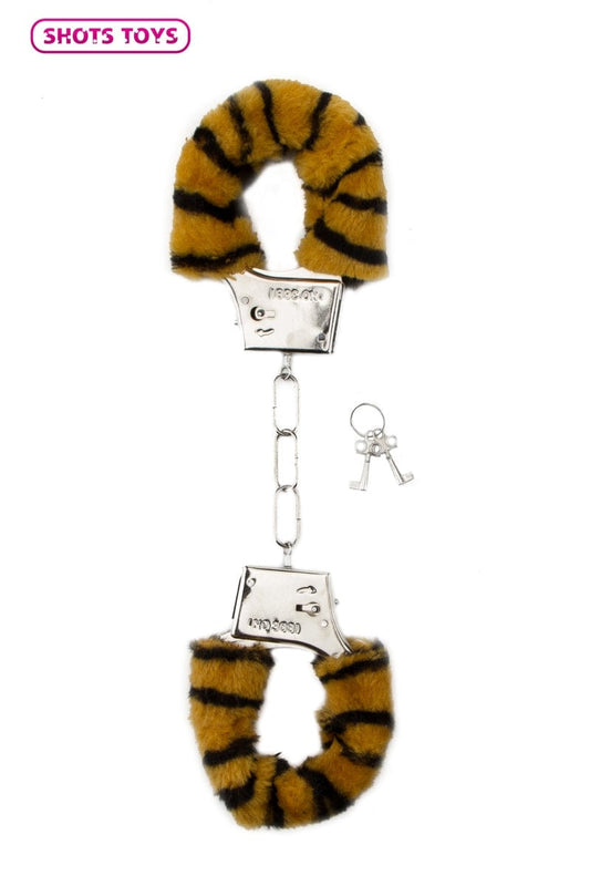 Menottes fausse fourrure imprimée tigre et métal + 2 clés - Shots Toys