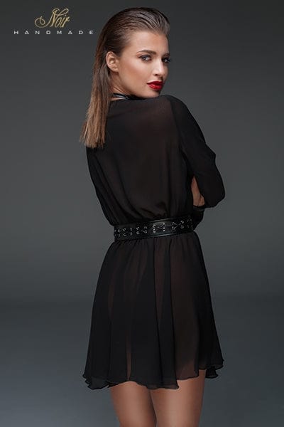 Mini robe manche-longue avec tour-de-cou et ceinture F150 - Noir Handmade
