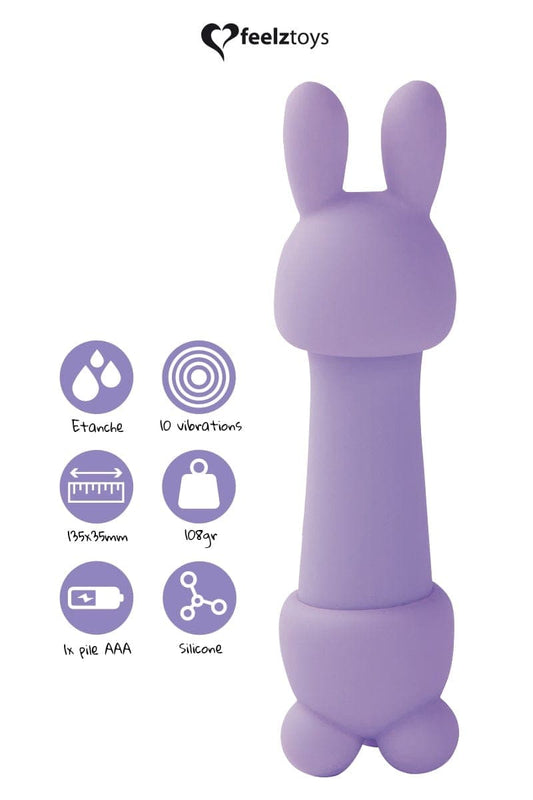 Mini vibromasseur à piles + pochette de voyage Bunny violet 23,5cm - Feelztoys