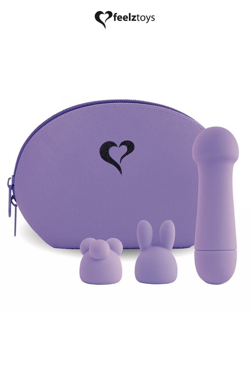 Mini vibromasseur à piles + pochette de voyage Bunny violet 23,5cm - Feelztoys