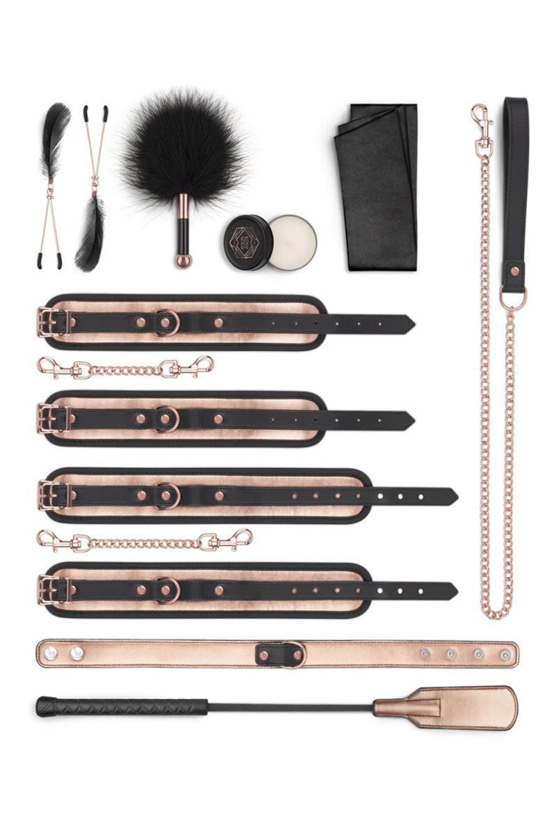 Pack de 9 accessoires de luxe BDSM idéal domination - Rosy Gold