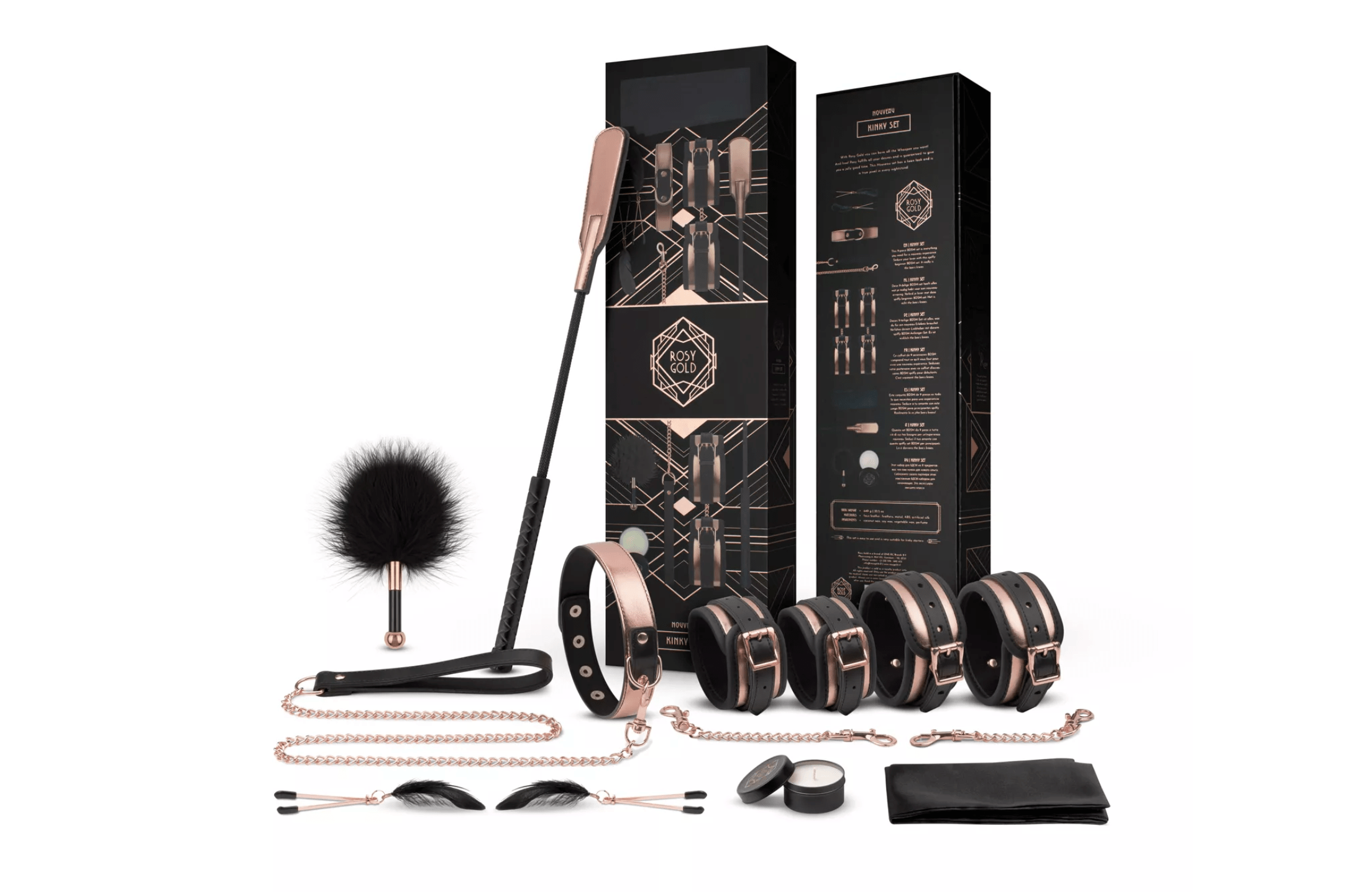 Pack de 9 accessoires de luxe BDSM idéal domination - Rosy Gold