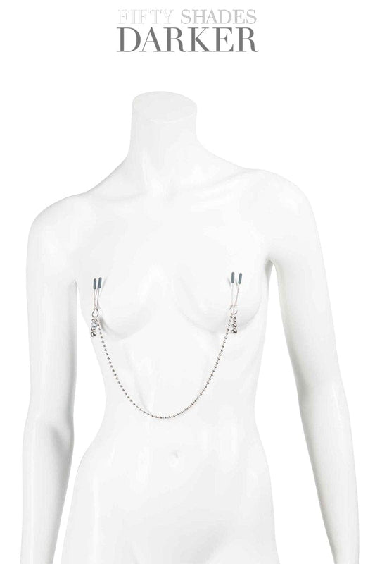 Paire de pinces à tétons avec chaine 70cm en métal pour soumis - Fifty shades darker