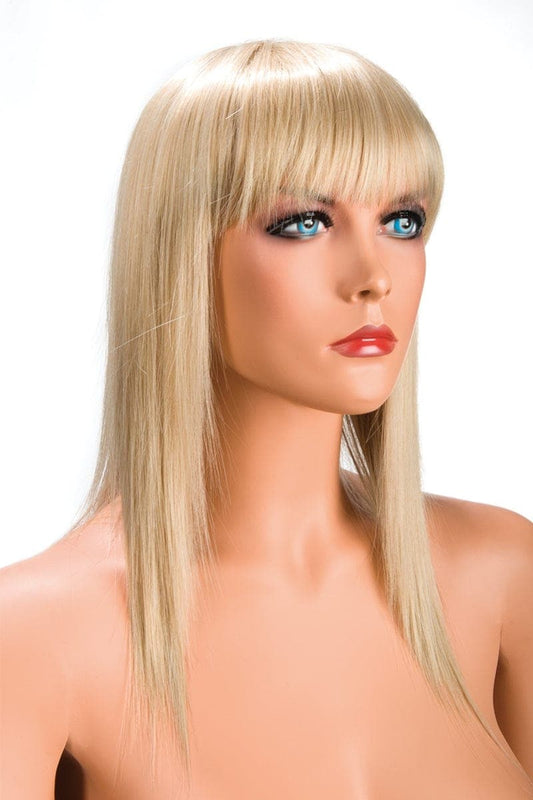 Perruque longue avec frange en fibre synthétique blonde - World Wigs