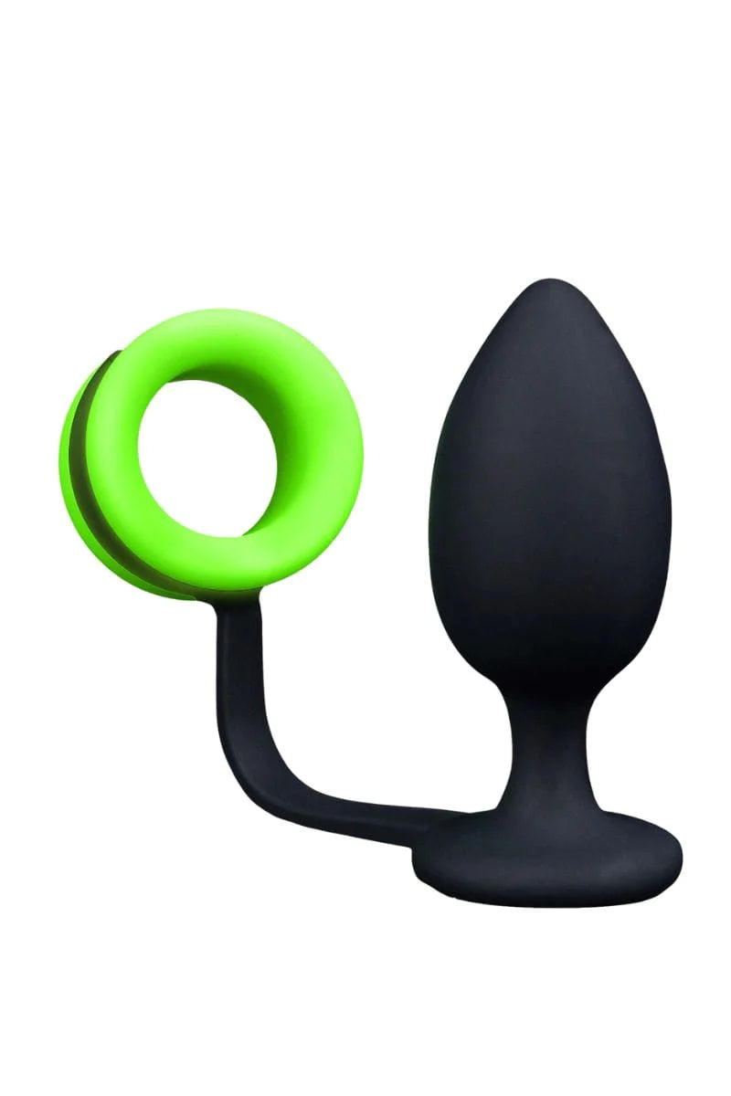 Plug anal avec cockring intégré noir et vert phosphorescent - Ouch