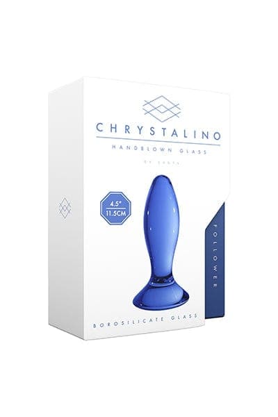 Plug anal de luxe unisexe en verre translucide bleu follower 11.5cm - Chrystalino
