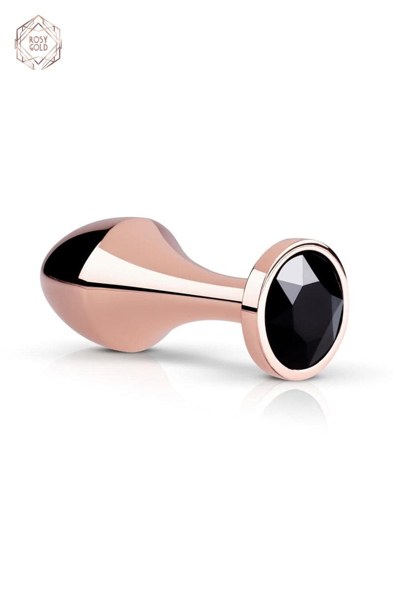 Plug anal en alu léger or rose et cristal noir en verre 9cm - Rosy Gold