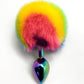 Plug anal en métal et ponpon multicolore 7x2,8 cm Taille S - Wooomy